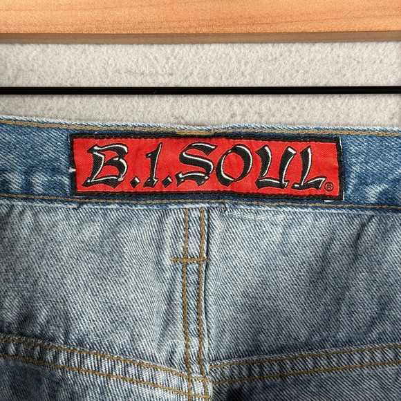 B One Soul Vintage‎ Baggy Cargo Jeans Light Wash Embroidered Dragon 36x32 Mens - Picture 9 of 13